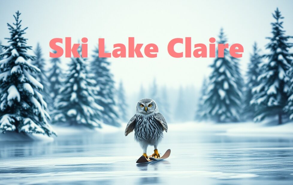 owl skiing across a frozen lake